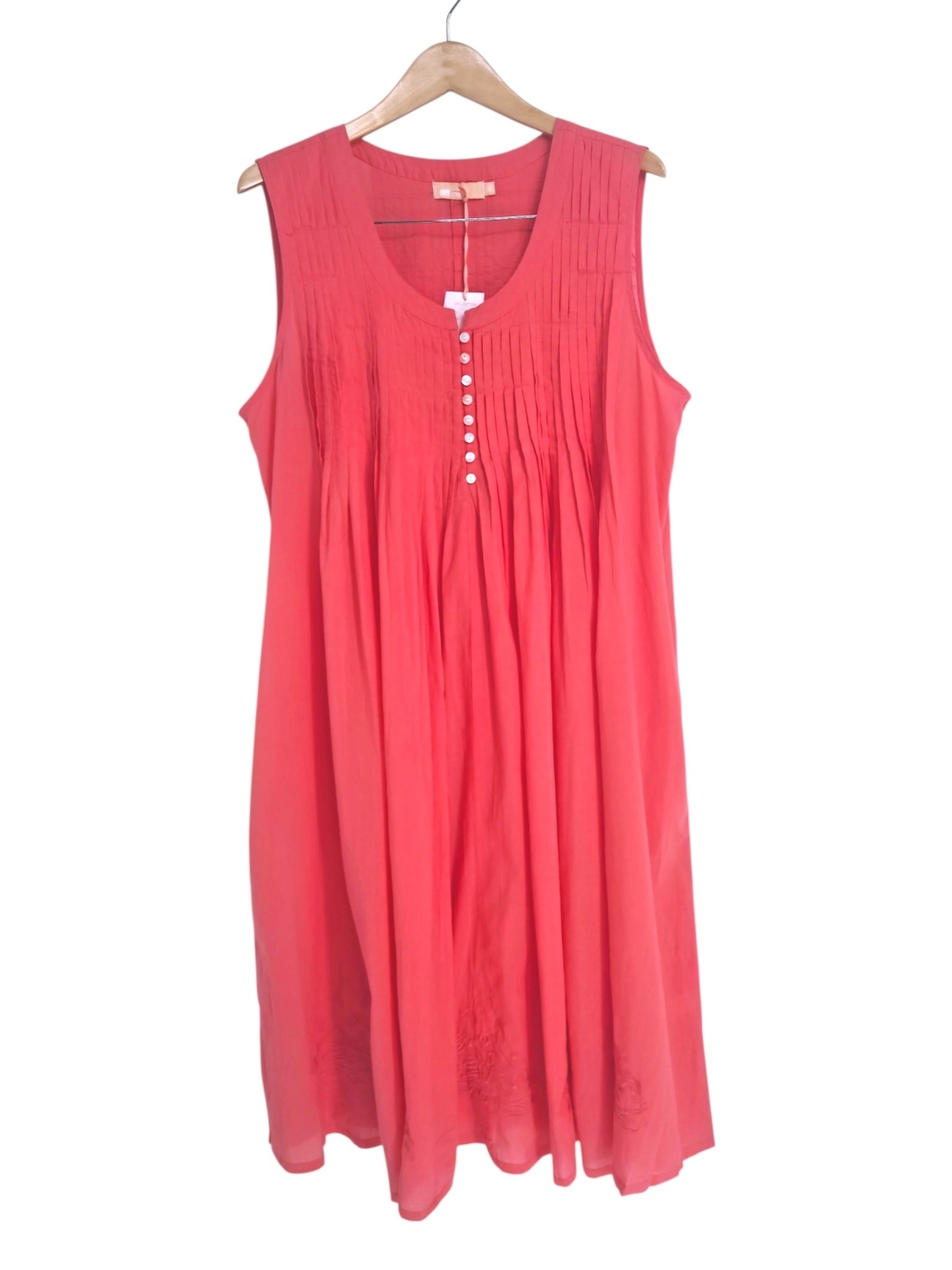 LA CERA Coral Cotton Pintuck Midi Dress XL Boho Embroidered India - Picture 5 of 13
